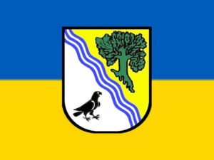 Logo Gemeinde Neißeaue auf Ukraine Flagge