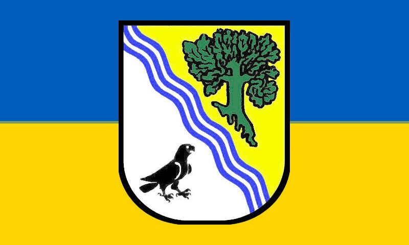Logo Gemeinde Neißeaue auf Ukraine Flagge